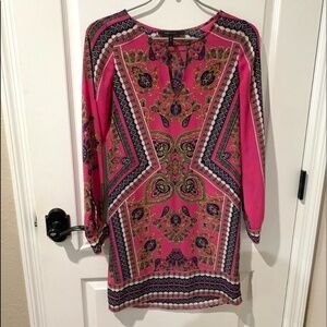 BCBG MaxAzria Freya Pink Paisley Long Sleeve Scarf Dress